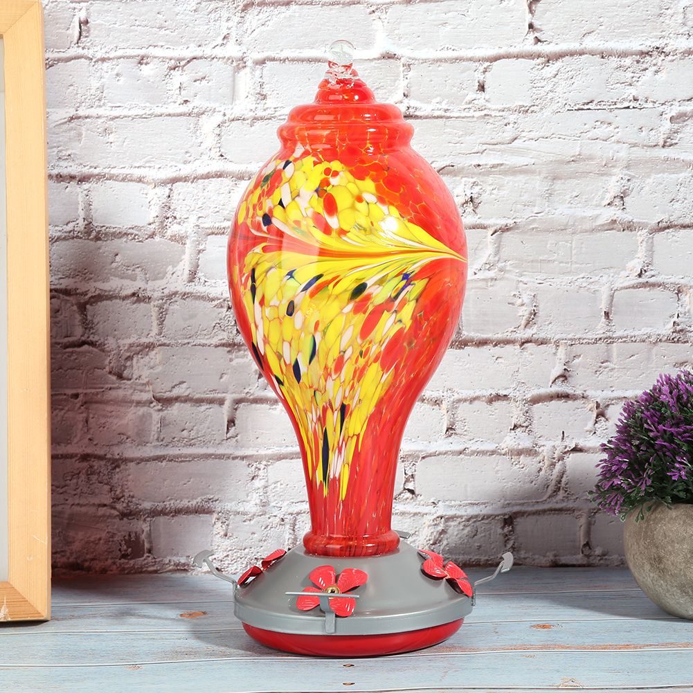 Colorful Painting Glass Bird Feeder Garden Courtyard Outdoor Hummingbirds view 6