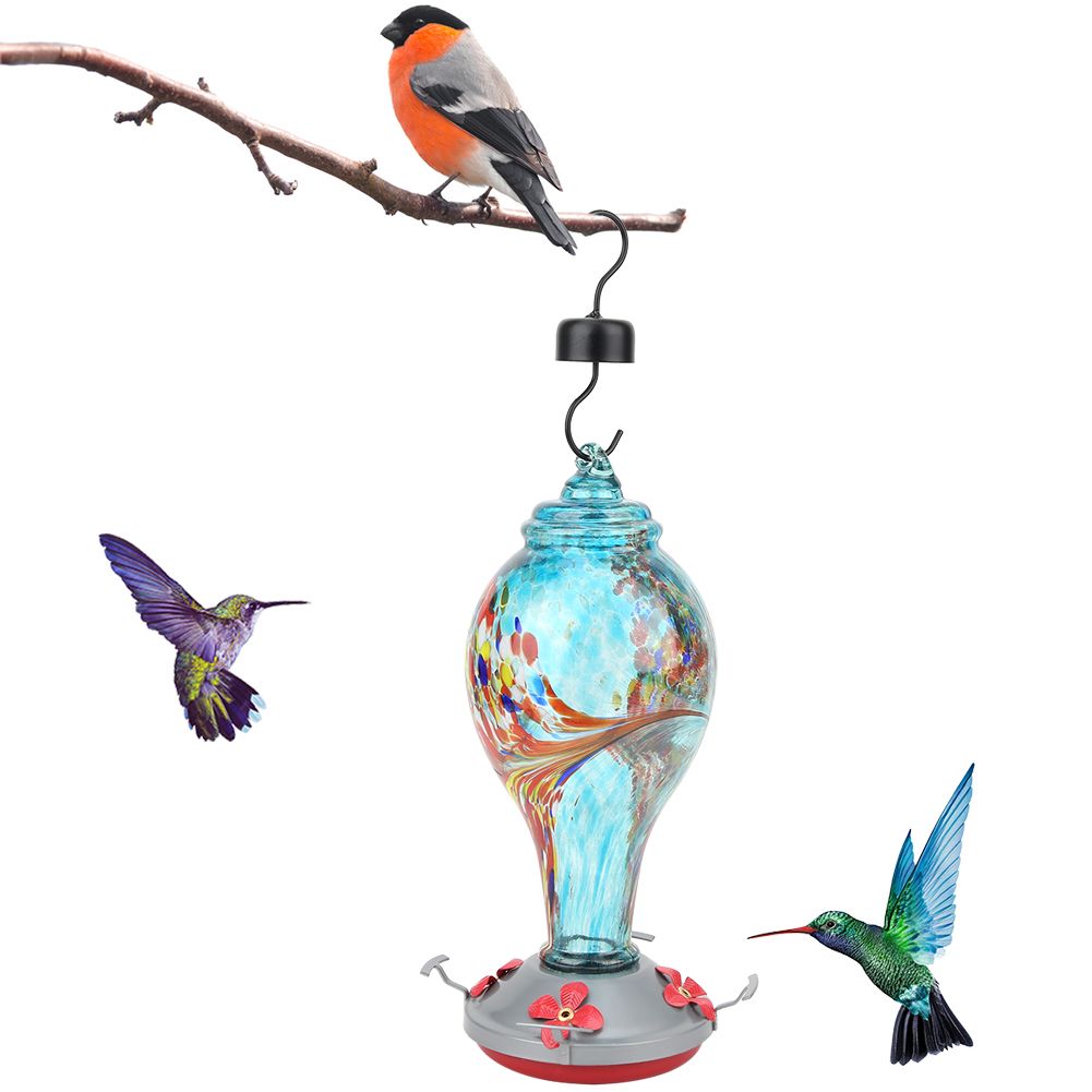 Colorful Painting Glass Bird Feeder Garden Courtyard Outdoor Hummingbirds
