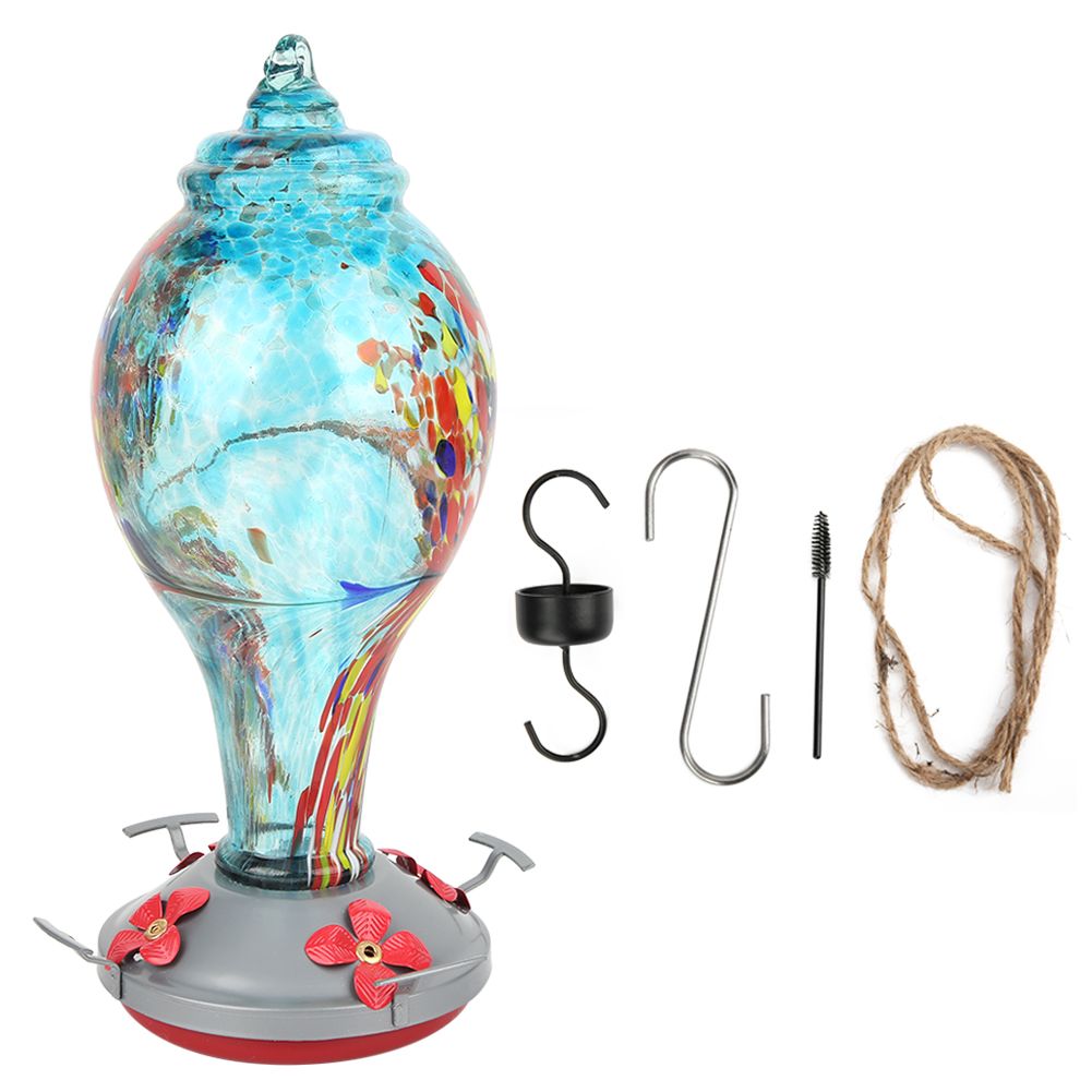 Colorful Painting Glass Bird Feeder Garden Courtyard Outdoor Hummingbirds view 2