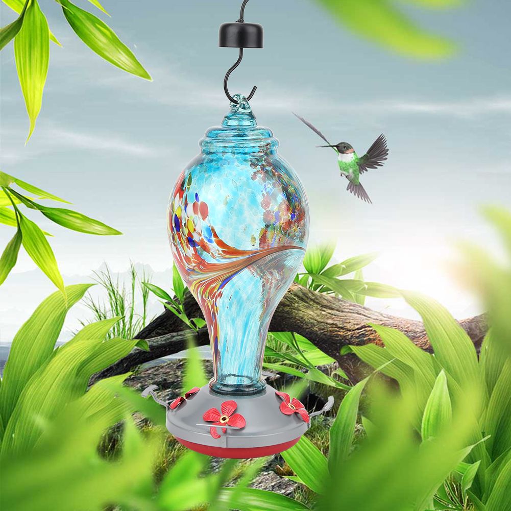 Colorful Painting Glass Bird Feeder Garden Courtyard Outdoor Hummingbirds view 3