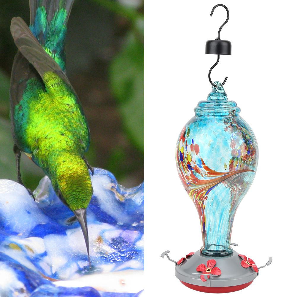 Colorful Painting Glass Bird Feeder Garden Courtyard Outdoor Hummingbirds view 4