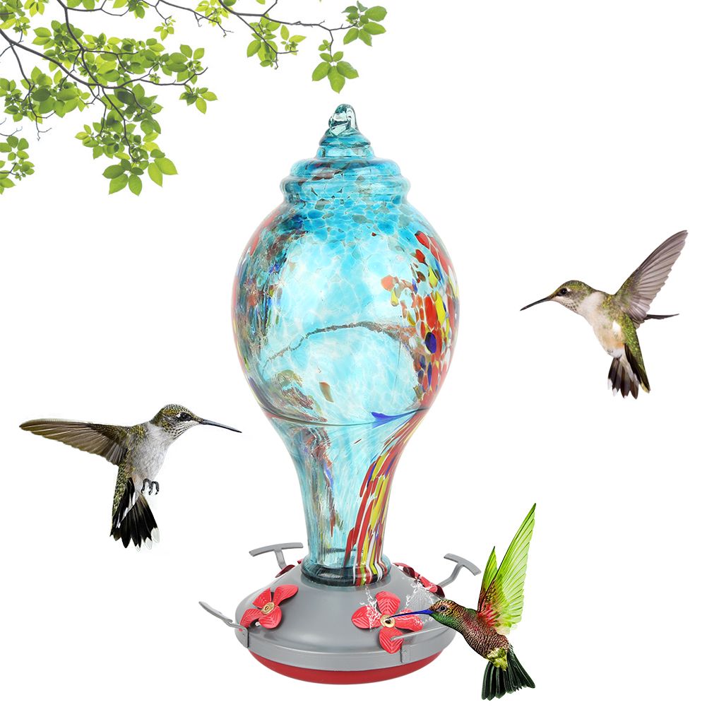 Colorful Painting Glass Bird Feeder Garden Courtyard Outdoor Hummingbirds view 5