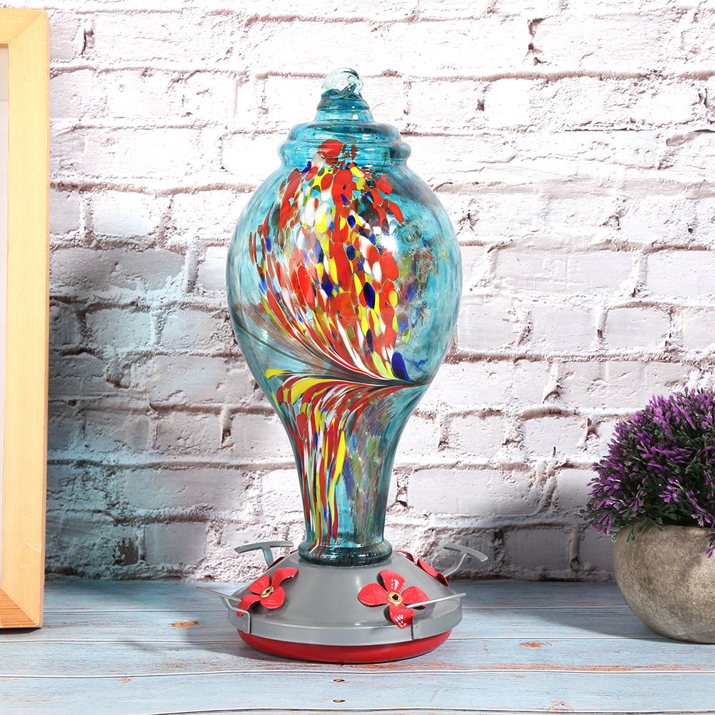 Colorful Painting Glass Bird Feeder Garden Courtyard Outdoor Hummingbirds view 10
