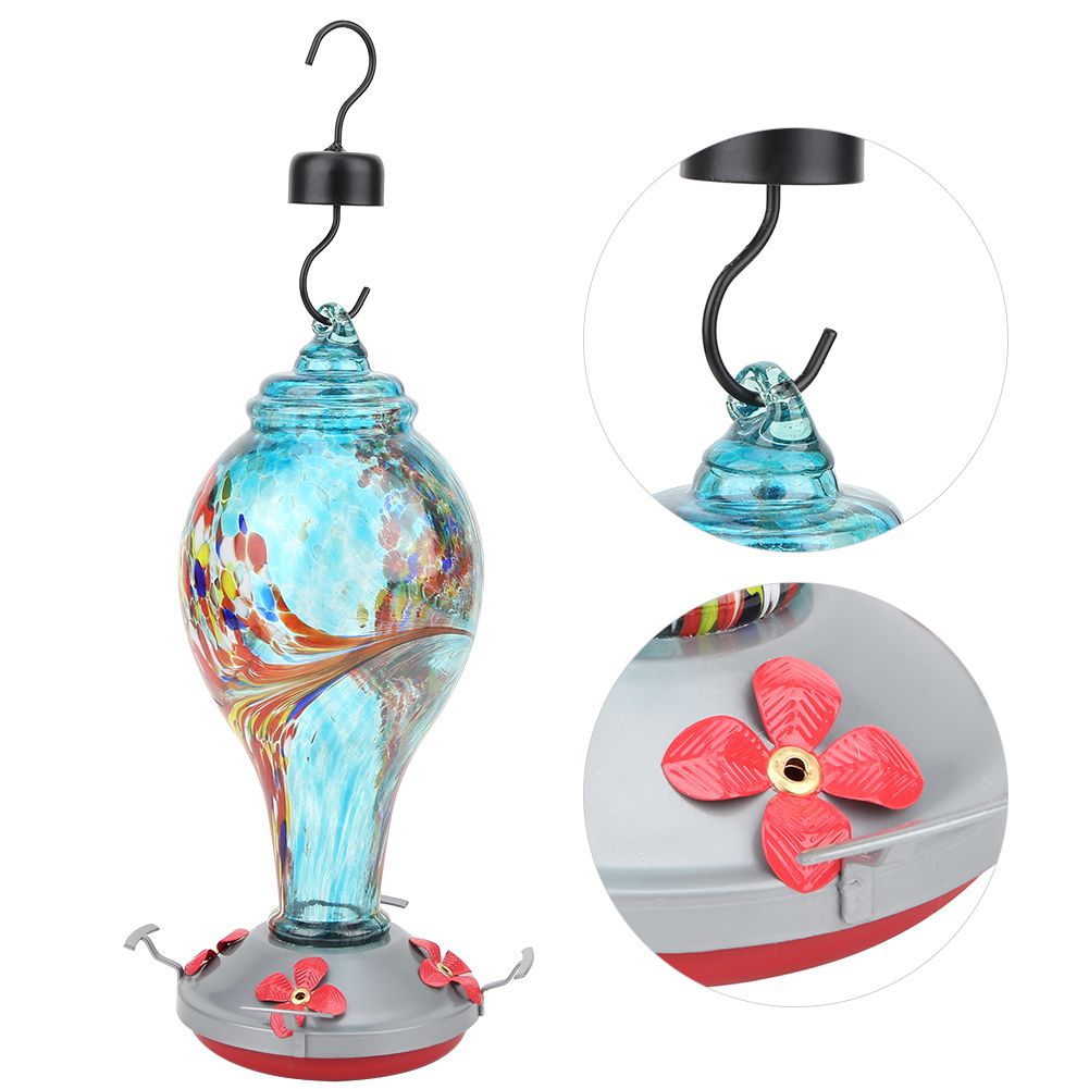Colorful Painting Glass Bird Feeder Garden Courtyard Outdoor Hummingbirds view 11