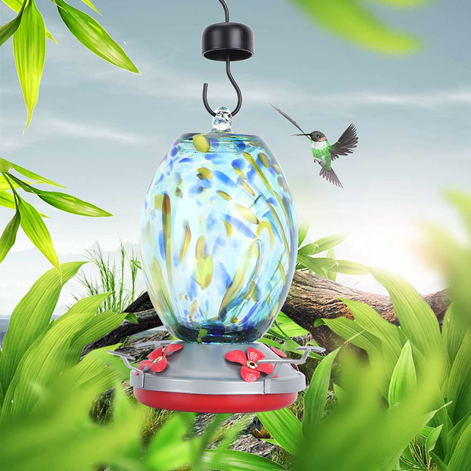 Hummingbirds Water Feeder Colorful Painting Glass Bird Feeding Tool for Garden view 4