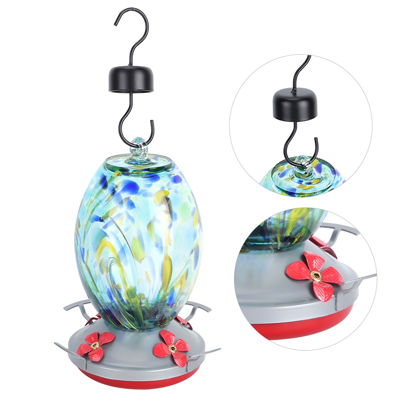 Hummingbirds Water Feeder Colorful Painting Glass Bird Feeding Tool for Garden view 10