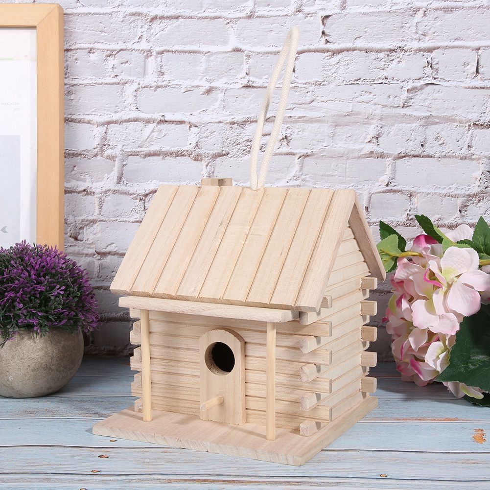 Hanging Wooden Bird Nests House Nesting Box Birdhouse Accessories for Parrots view 3