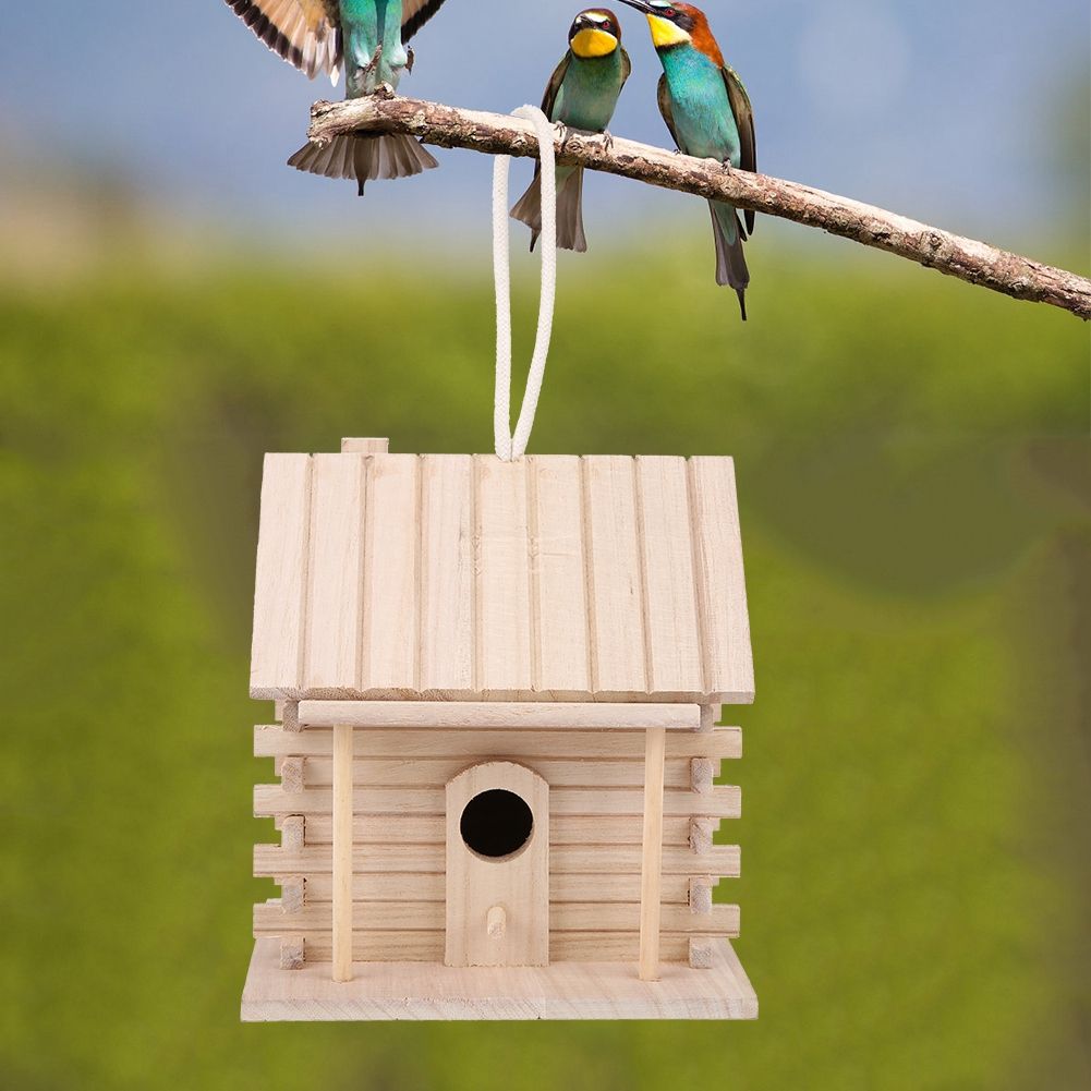 Hanging Wooden Bird Nests House Nesting Box Birdhouse Accessories for Parrots view 7