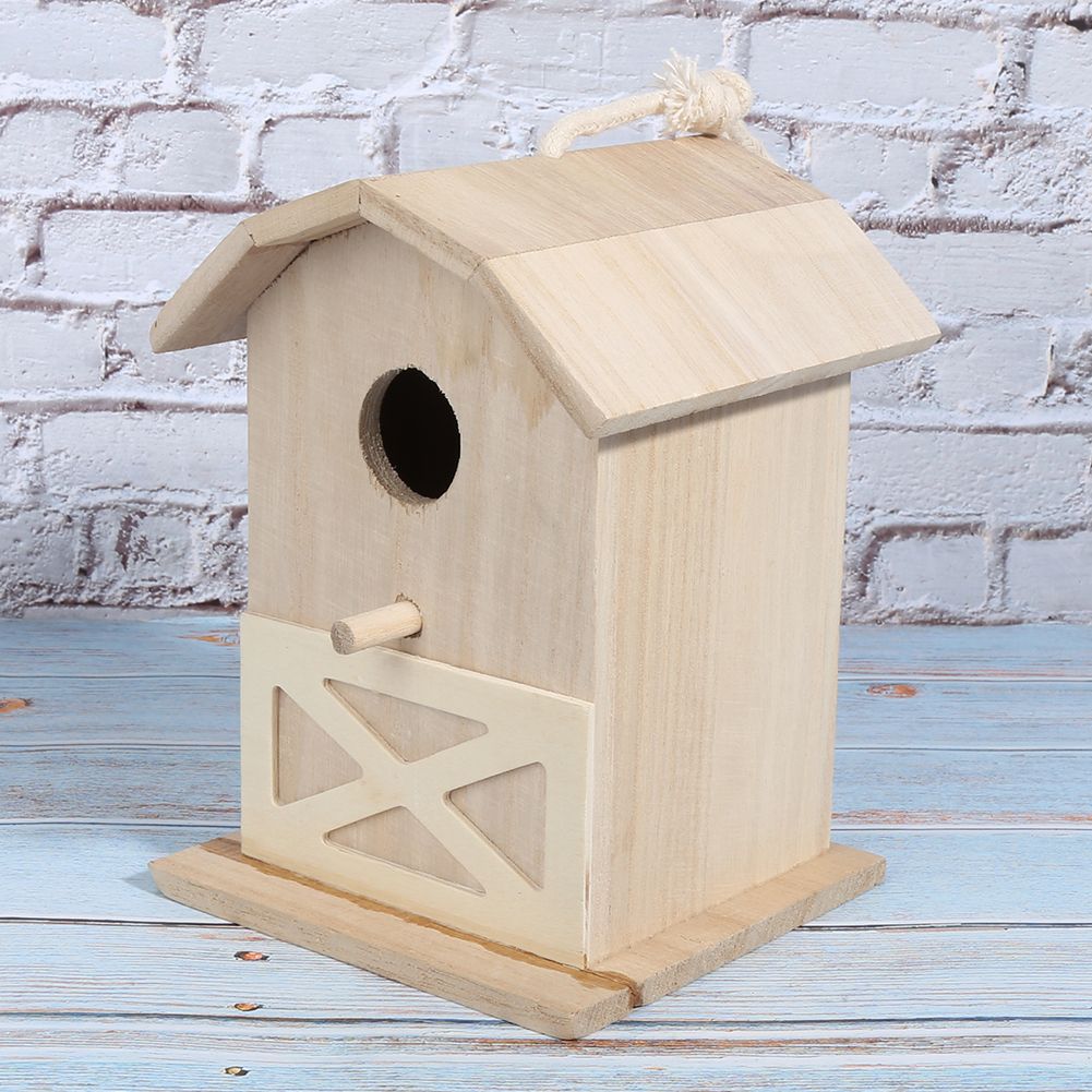 Mini Outdoor Wooden Bird House Nesting Cage Accessory for Garden Patio view 4