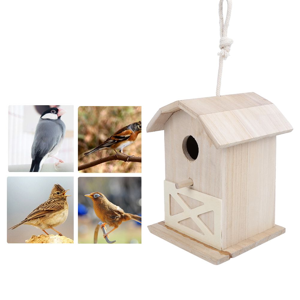 Mini Outdoor Wooden Bird House Nesting Cage Accessory for Garden Patio view 5