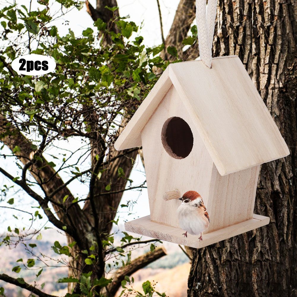 2PCS Wooden Bird House Hanging Nesting Box for Outdoor Garden Patio Decorative view 7