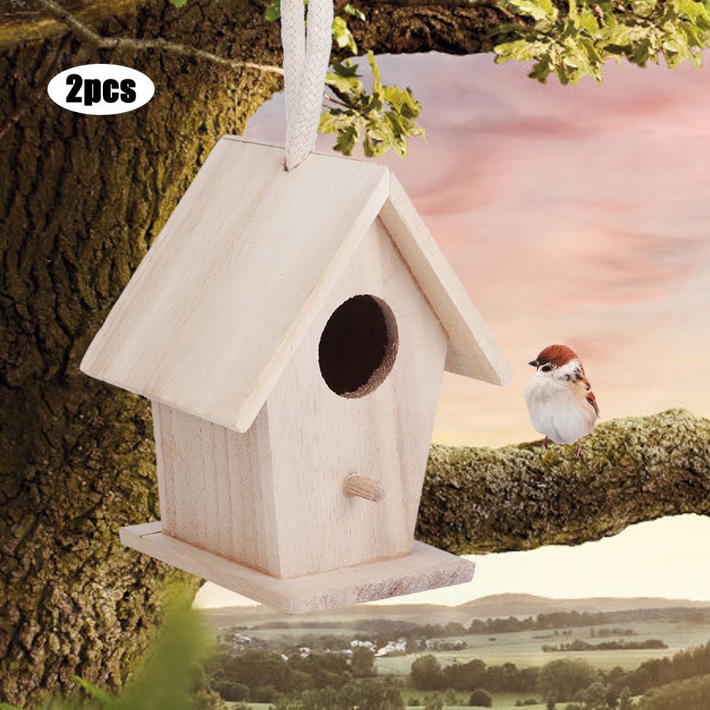 2PCS Wooden Bird House Hanging Nesting Box for Outdoor Garden Patio Decorative view 8