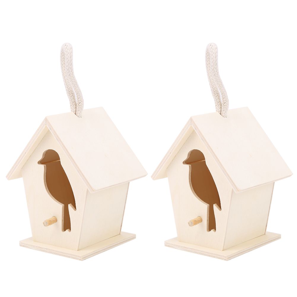 2Pcs Outdoor Hanging Wooden Birdhouse Birds Nesting Box Crafts Ornament Garden view 3