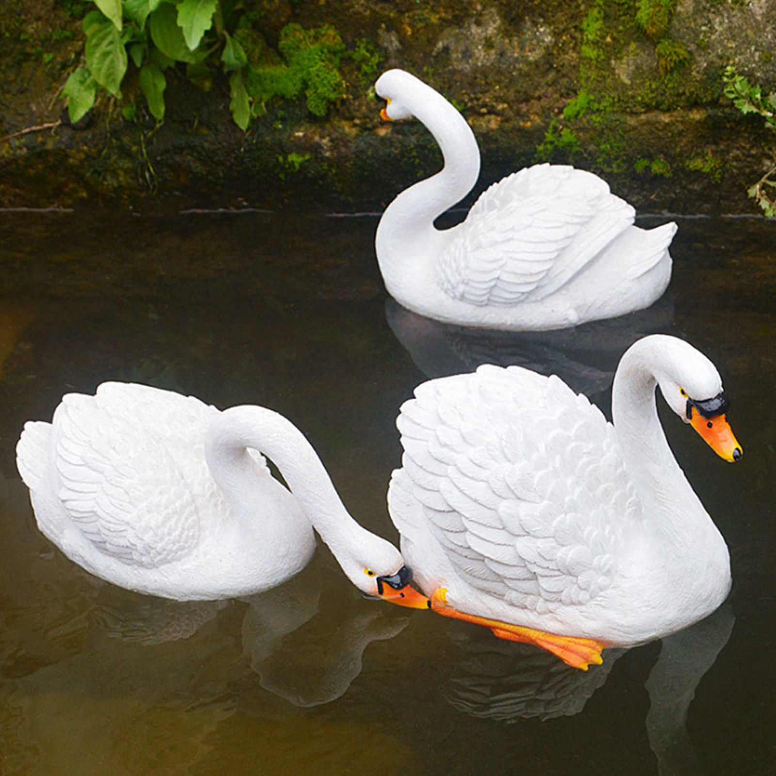 Resin Simulation Floating White Swan Figurine Ornament for Landscape Yard view 9
