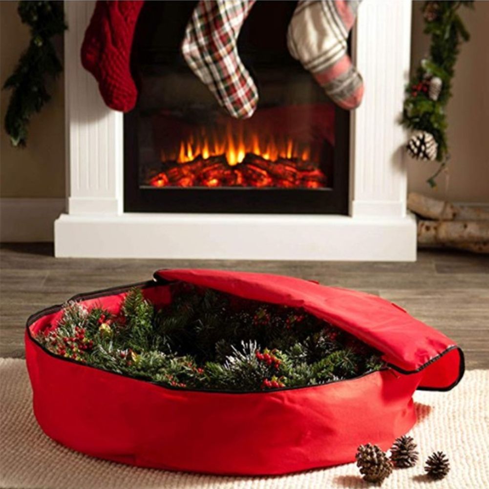Red Christmas Gift Storage Bag Decoration Bell Wreath Garland Container view 9