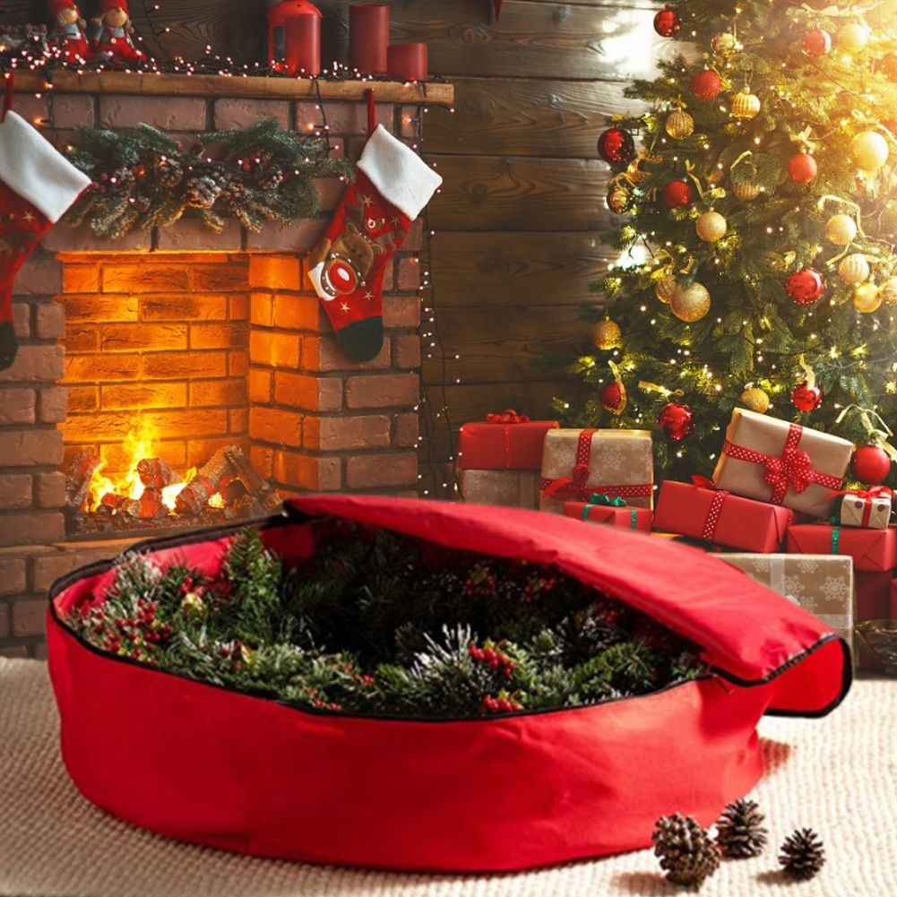 Red Christmas Gift Storage Bag Decoration Bell Wreath Garland Container view 10