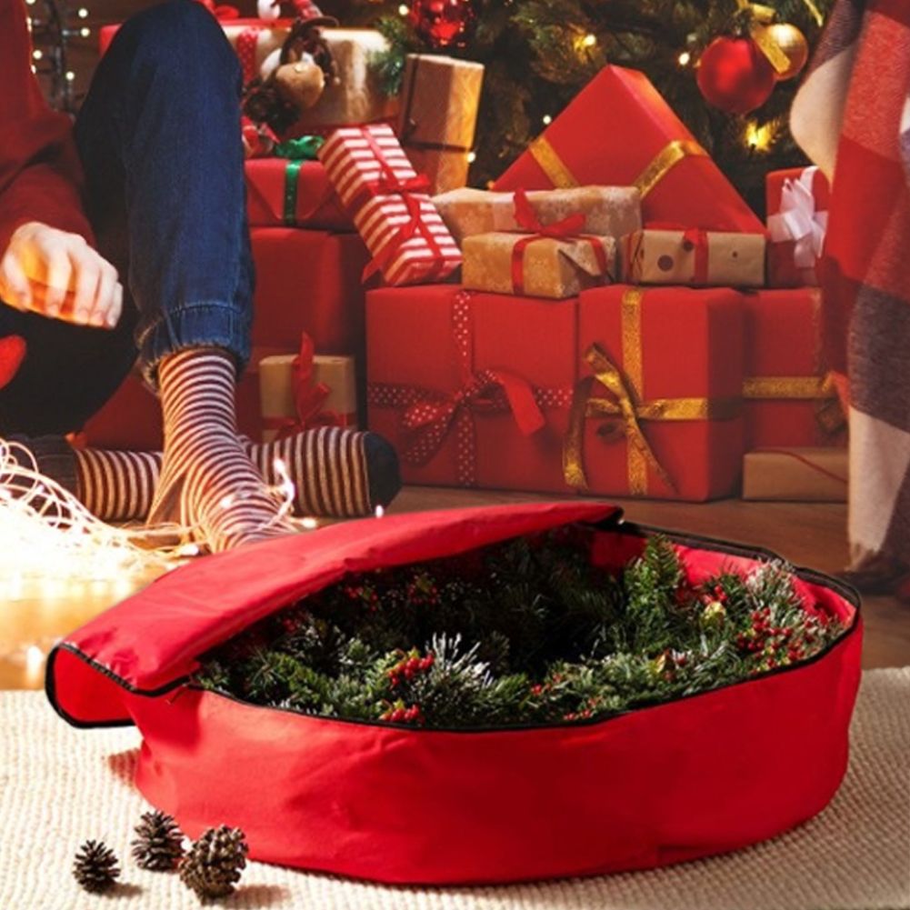 Red Christmas Gift Storage Bag Decoration Bell Wreath Garland Container view 11