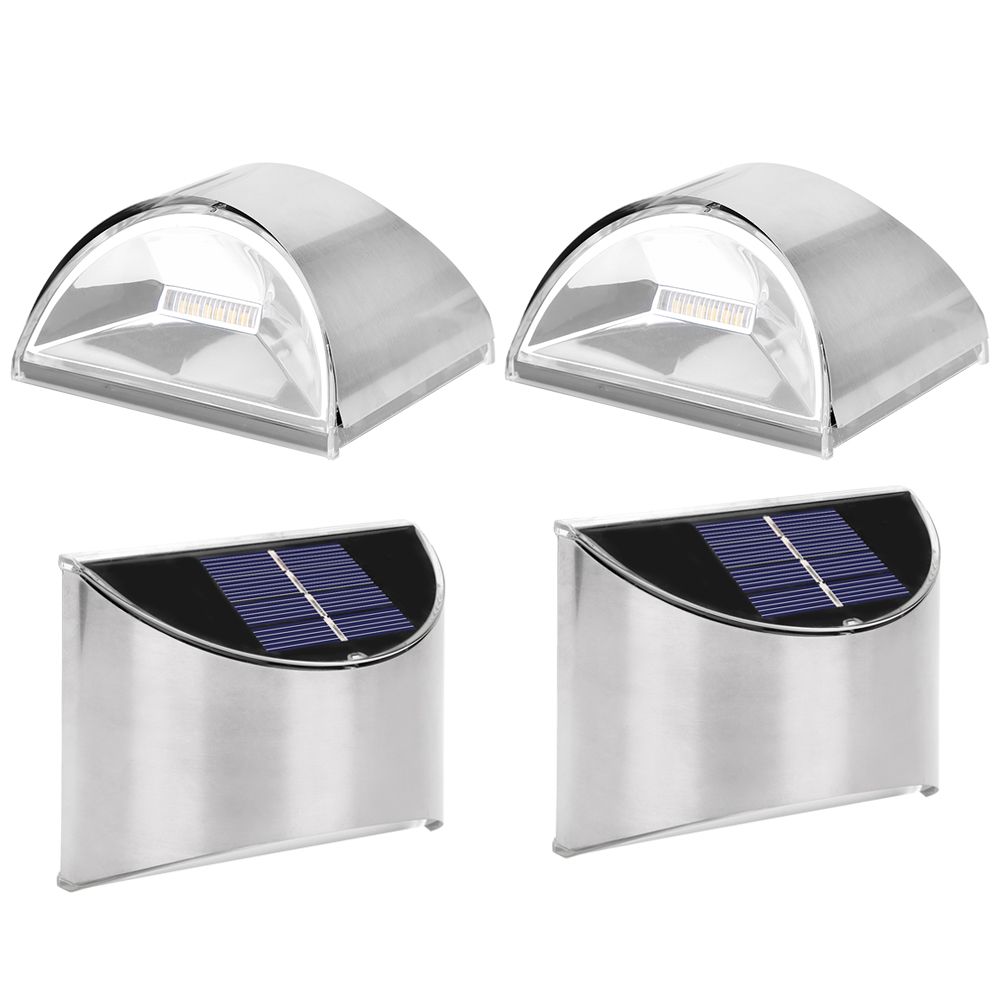 4Pcs Set Stainless Steel Solar Power LED Wall Light LightControl for Garden