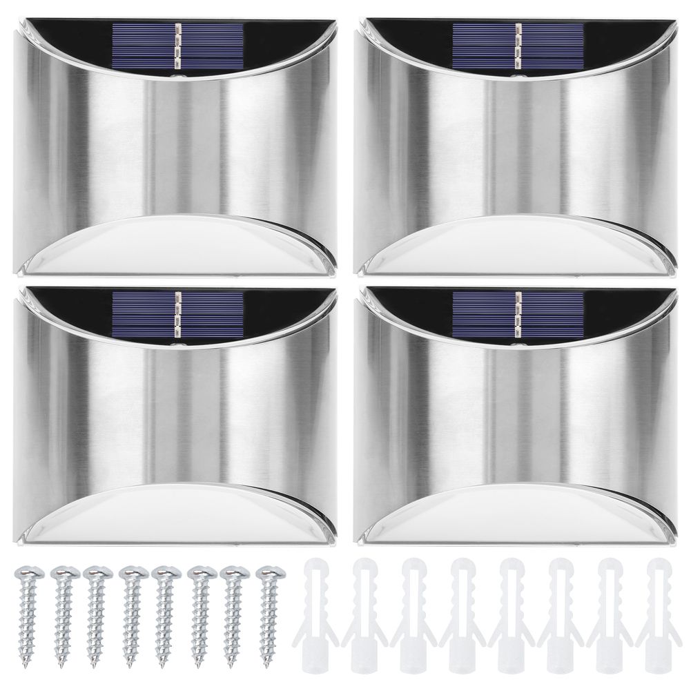 4Pcs Set Stainless Steel Solar Power LED Wall Light LightControl for Garden view 2