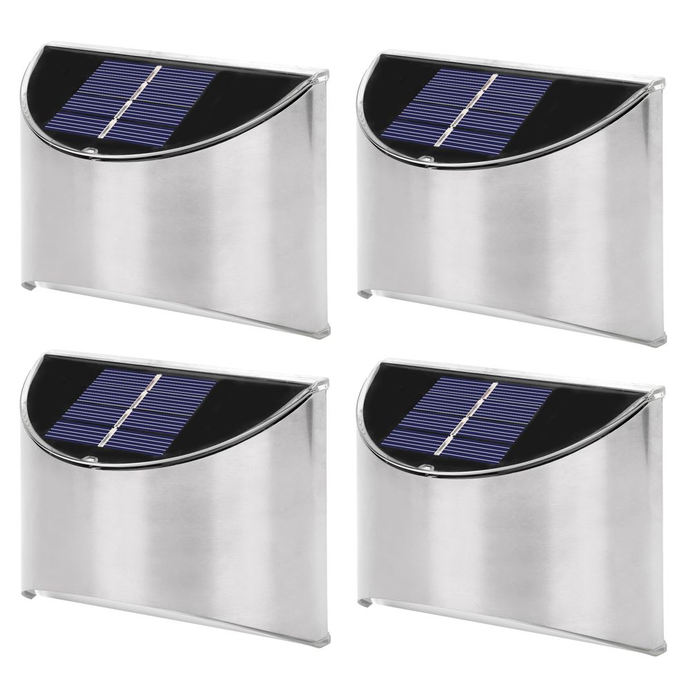 4Pcs Set Stainless Steel Solar Power LED Wall Light LightControl for Garden view 4