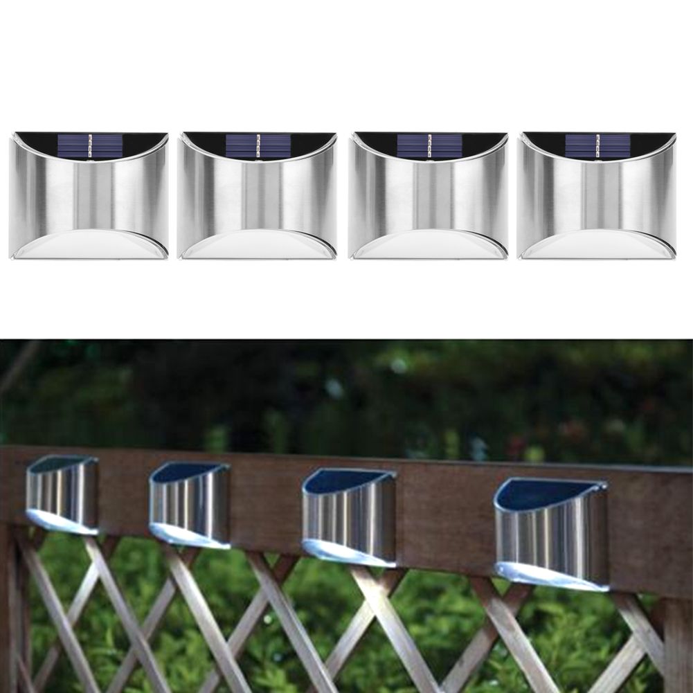 4Pcs Set Stainless Steel Solar Power LED Wall Light LightControl for Garden view 9