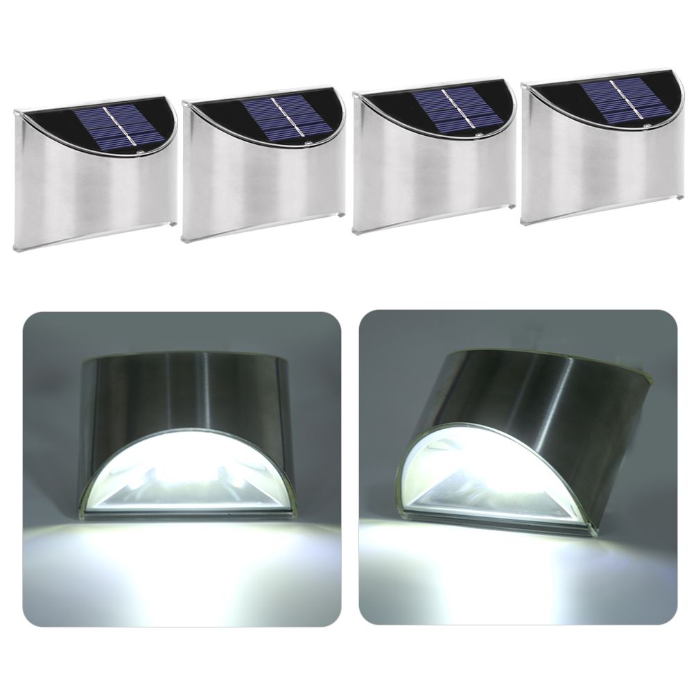 4Pcs Set Stainless Steel Solar Power LED Wall Light LightControl for Garden view 10