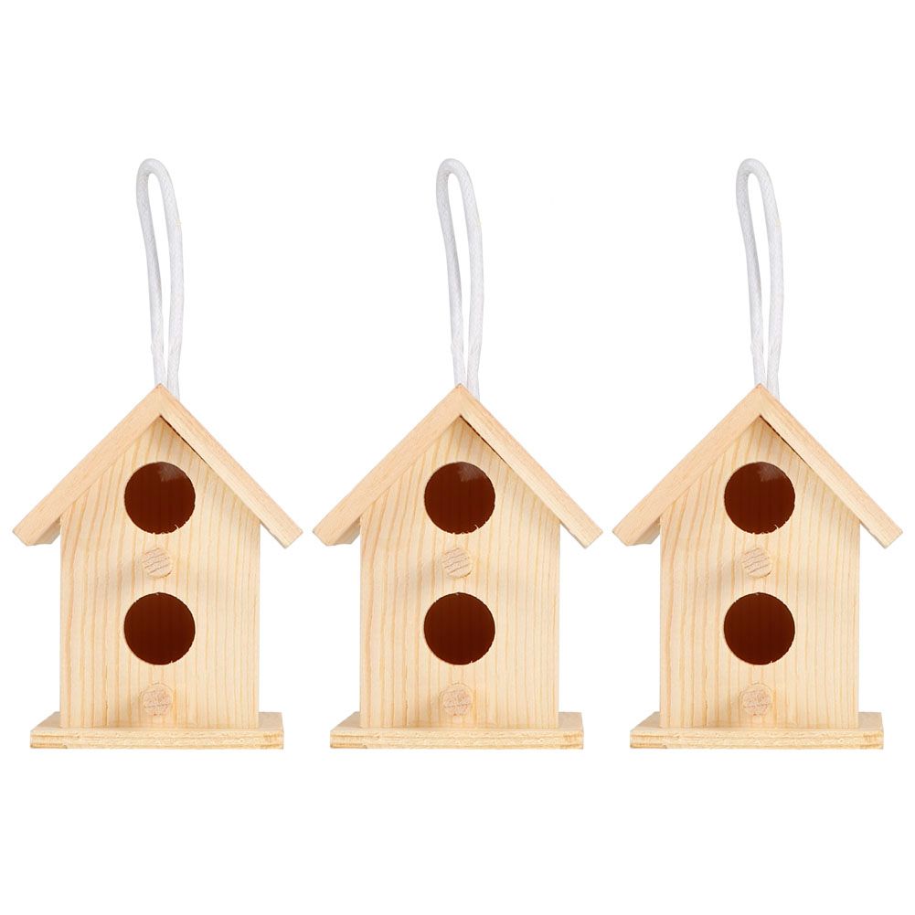 3Pcs Innovative Outdoor Wooden Bird House Nesting Cage Ornament for Garden view 2