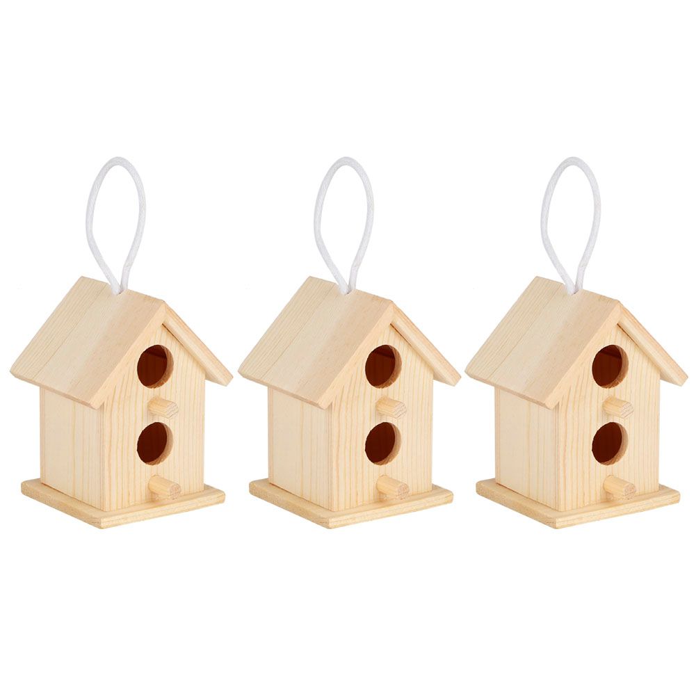 3Pcs Innovative Outdoor Wooden Bird House Nesting Cage Ornament for Garden view 3
