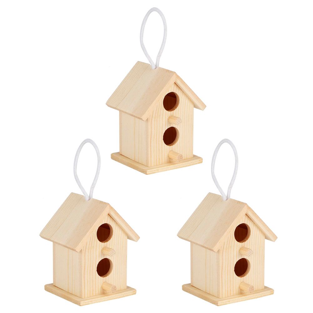 3Pcs Innovative Outdoor Wooden Bird House Nesting Cage Ornament for Garden view 4
