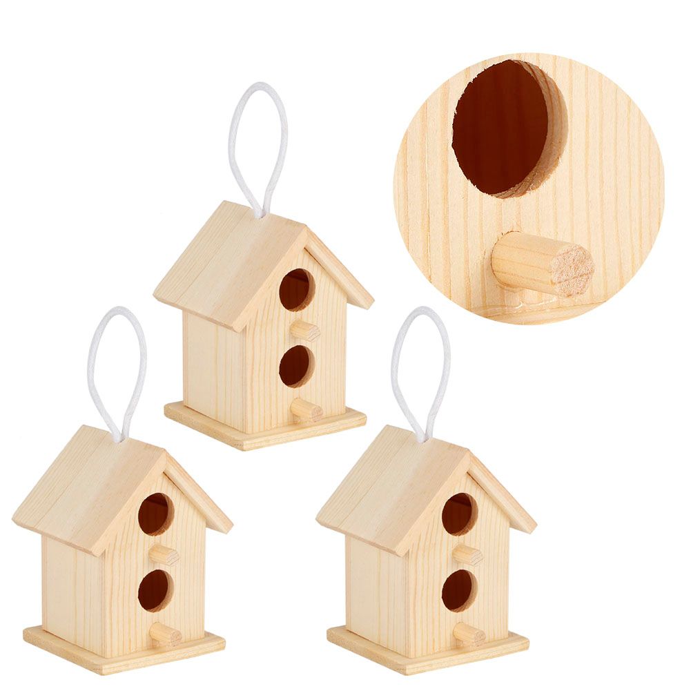 3Pcs Innovative Outdoor Wooden Bird House Nesting Cage Ornament for Garden view 6