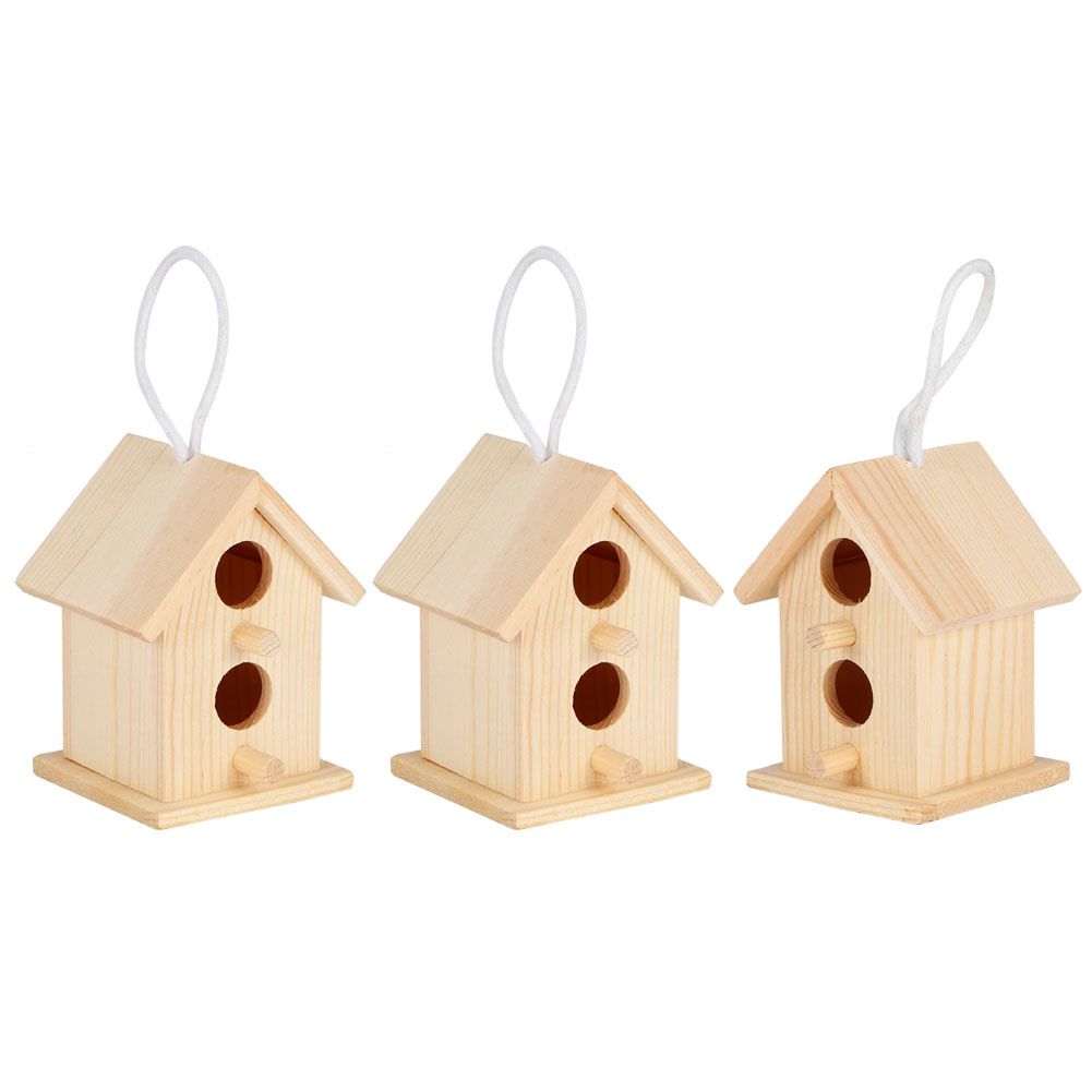 3Pcs Innovative Outdoor Wooden Bird House Nesting Cage Ornament for Garden view 7