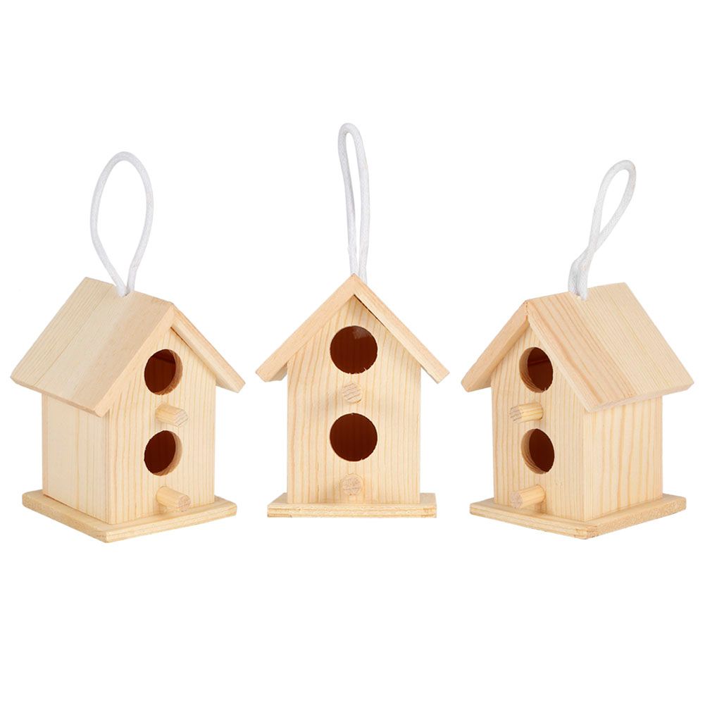 3Pcs Innovative Outdoor Wooden Bird House Nesting Cage Ornament for Garden view 8