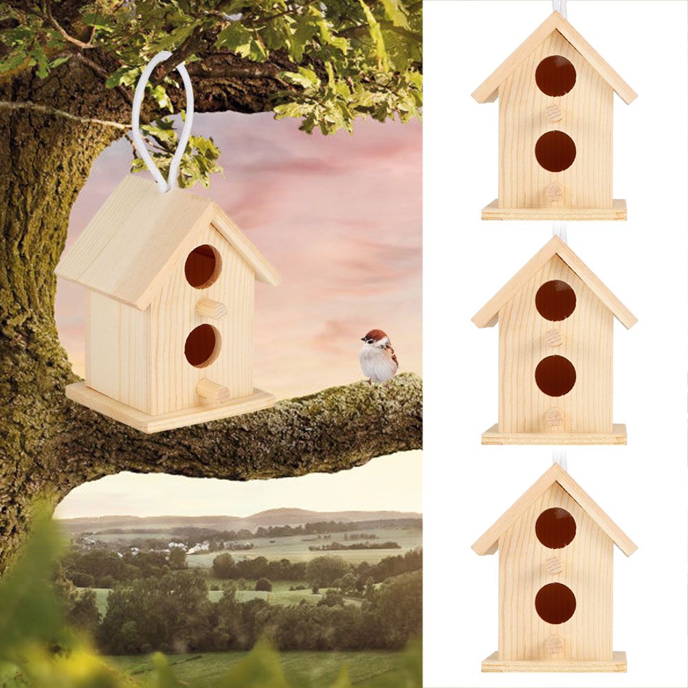 3Pcs Innovative Outdoor Wooden Bird House Nesting Cage Ornament for Garden view 9