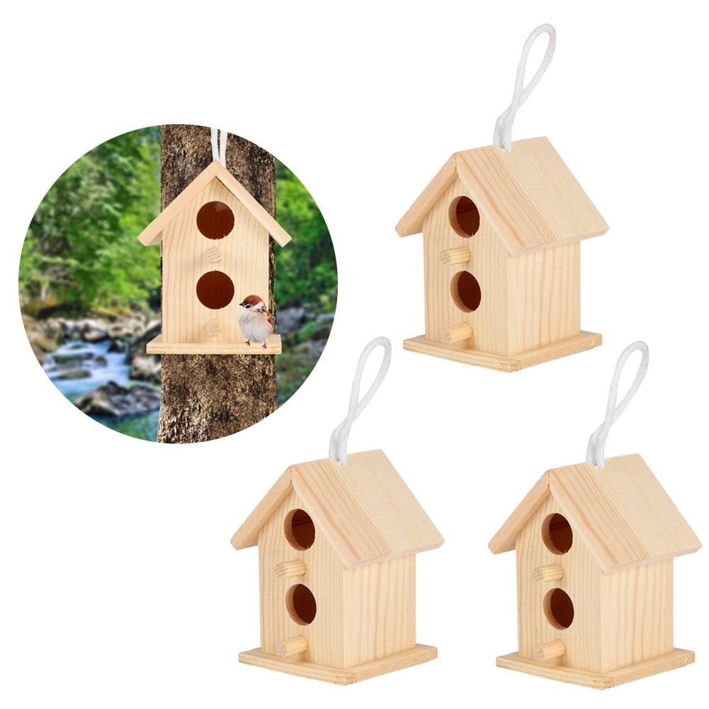 3Pcs Innovative Outdoor Wooden Bird House Nesting Cage Ornament for Garden view 10
