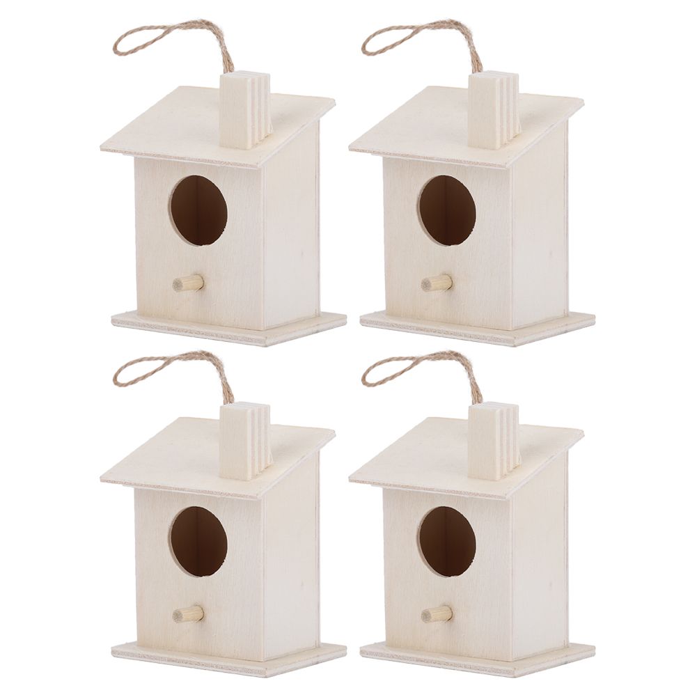 4Pcs Innovative Hanging Wooden Bird House Nests Ornament for Outdoor Garden — image 1