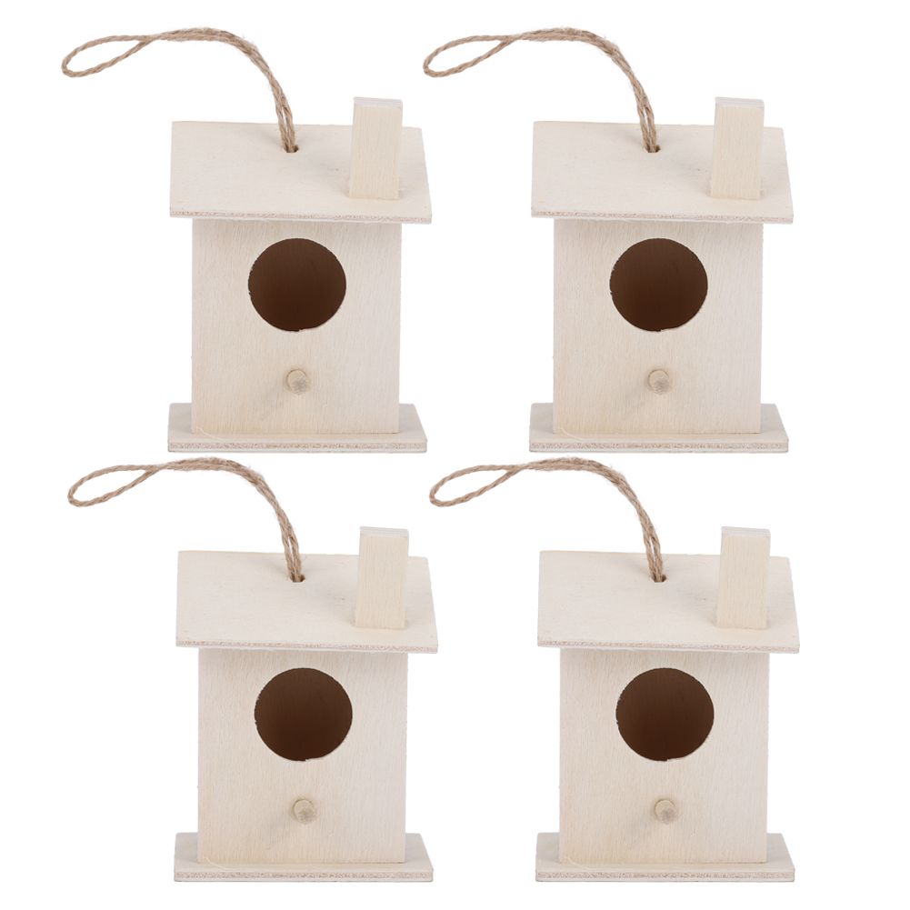 4Pcs Innovative Hanging Wooden Bird House Nests Ornament for Outdoor Garden view 2