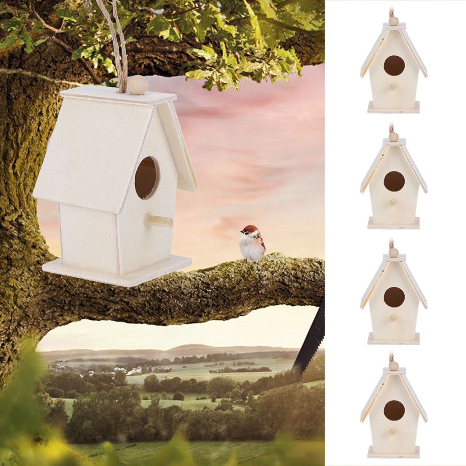 4Pcs Hanging Type Innovative Wood Bird House Nests Cage for Garden Courtyard view 9