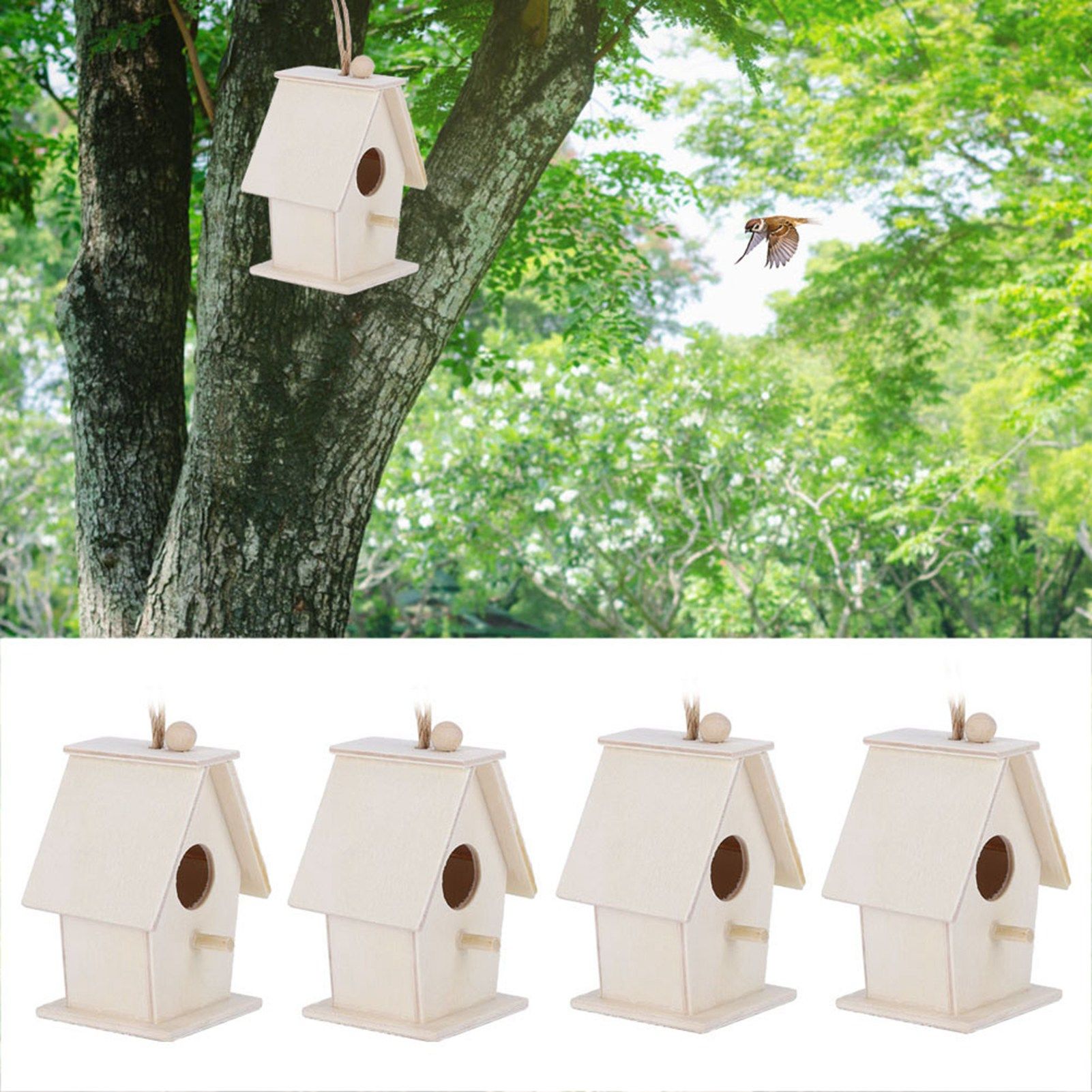 4Pcs Hanging Type Innovative Wood Bird House Nests Cage for Garden Courtyard view 10