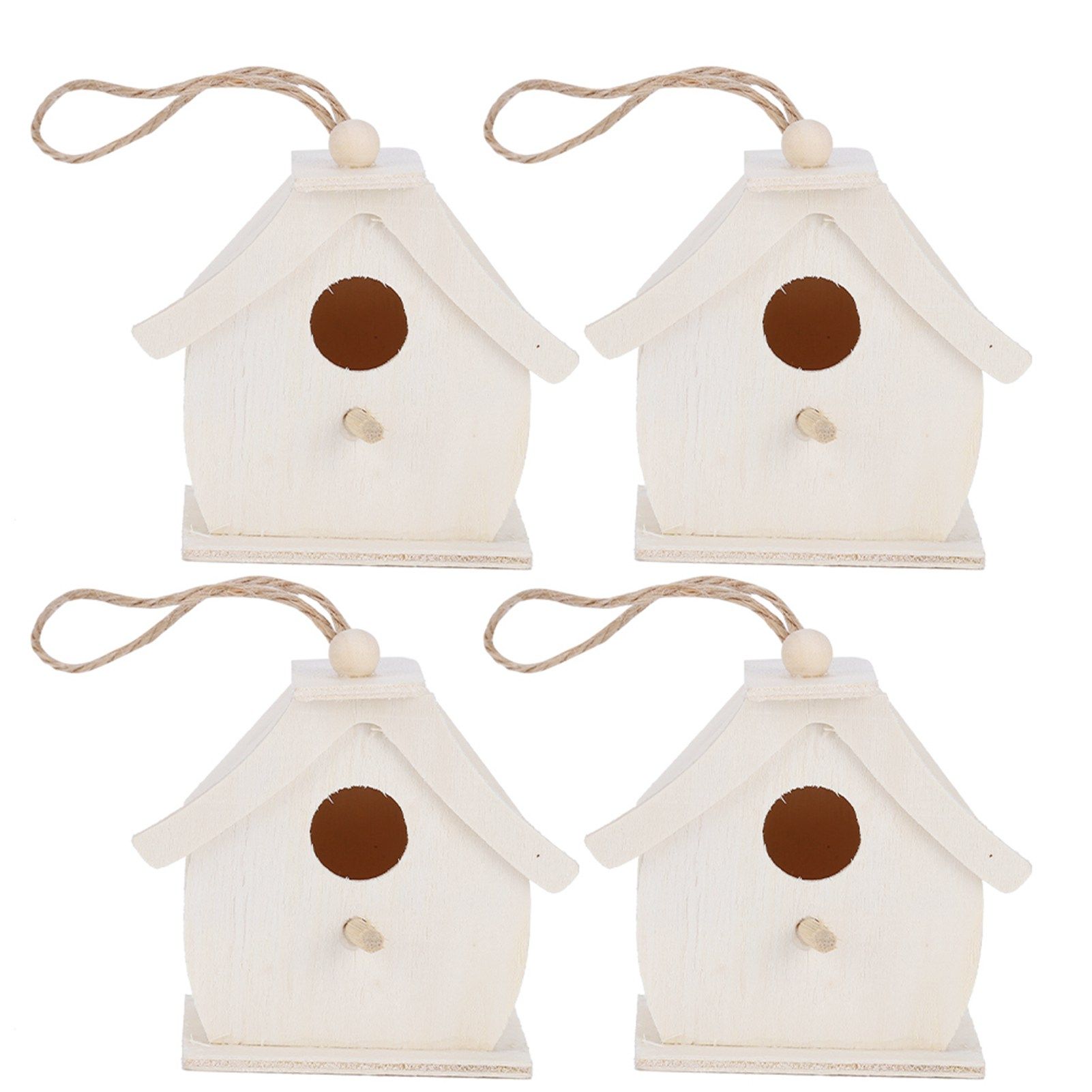 4Pcs Mini Wooden Bird House Hanging Birds Nests Ornaments for Outdoor Garden view 2