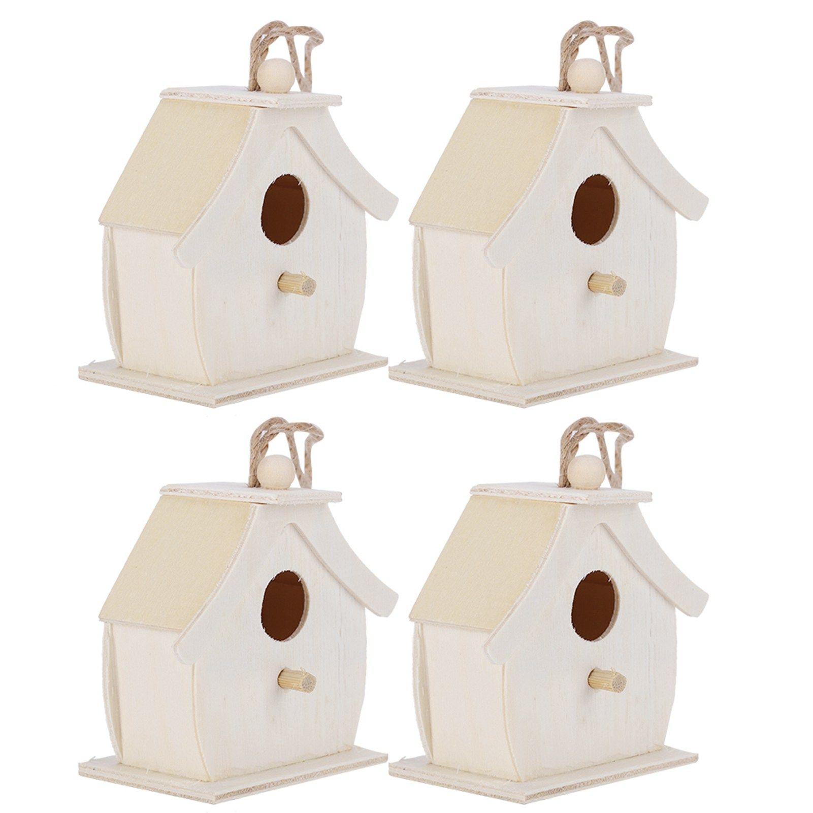 4Pcs Mini Wooden Bird House Hanging Birds Nests Ornaments for Outdoor Garden view 3