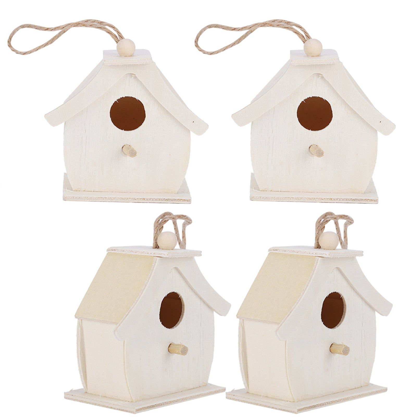 4Pcs Mini Wooden Bird House Hanging Birds Nests Ornaments for Outdoor Garden view 4