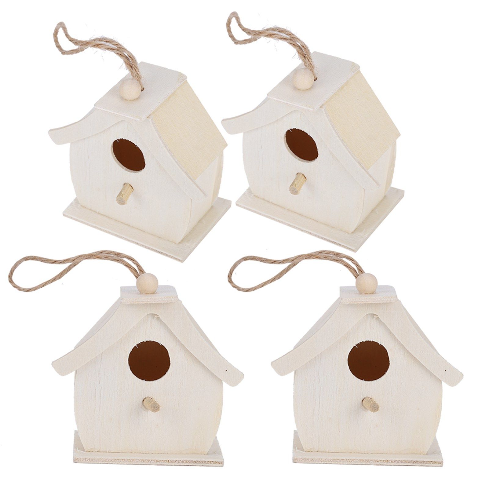 4Pcs Mini Wooden Bird House Hanging Birds Nests Ornaments for Outdoor Garden view 7