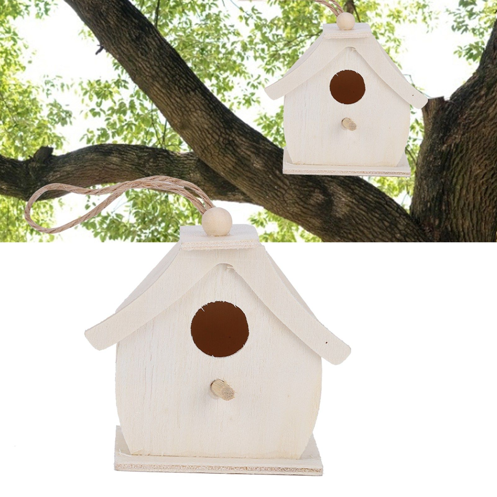 4Pcs Mini Wooden Bird House Hanging Birds Nests Ornaments for Outdoor Garden view 9