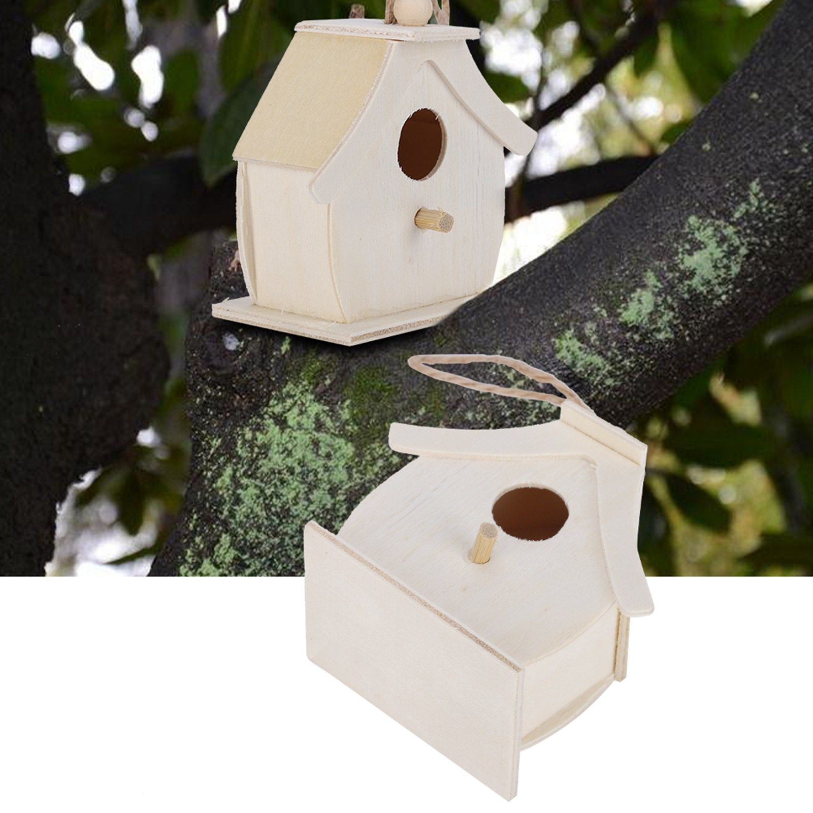 4Pcs Mini Wooden Bird House Hanging Birds Nests Ornaments for Outdoor Garden view 10