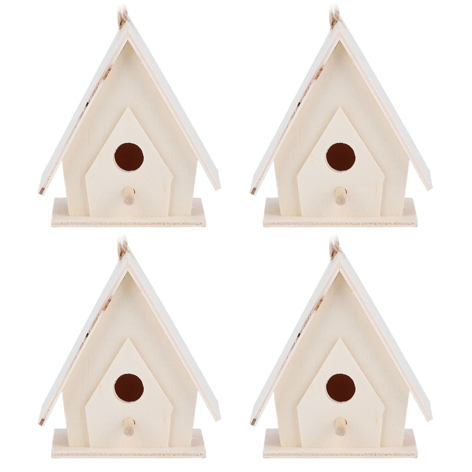 4Pcs Mini Hanging Wooden Bird House Nests Cage Ornament Crafts for Garden view 2