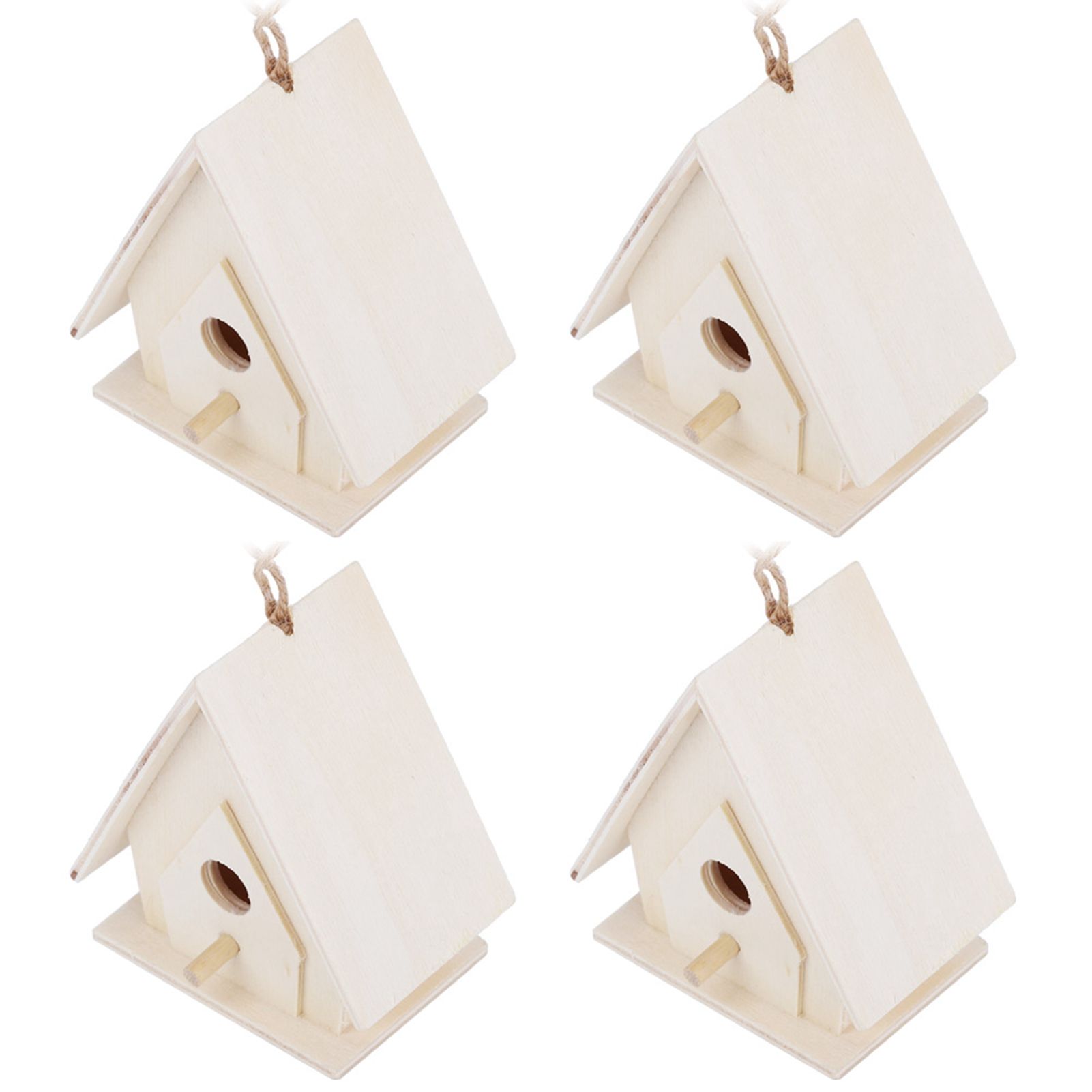 4Pcs Mini Hanging Wooden Bird House Nests Cage Ornament Crafts for Garden view 3