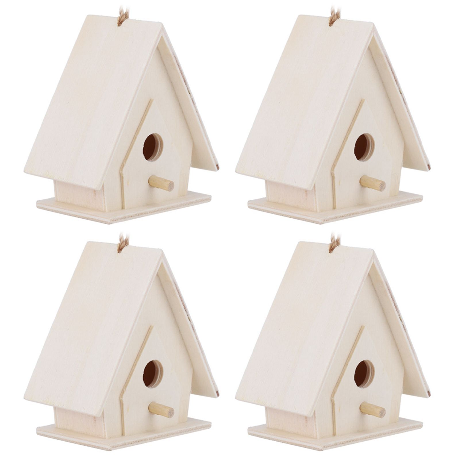 4Pcs Mini Hanging Wooden Bird House Nests Cage Ornament Crafts for Garden view 7