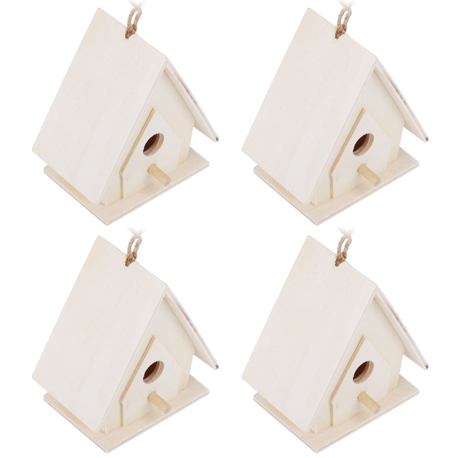 4Pcs Mini Hanging Wooden Bird House Nests Cage Ornament Crafts for Garden view 8