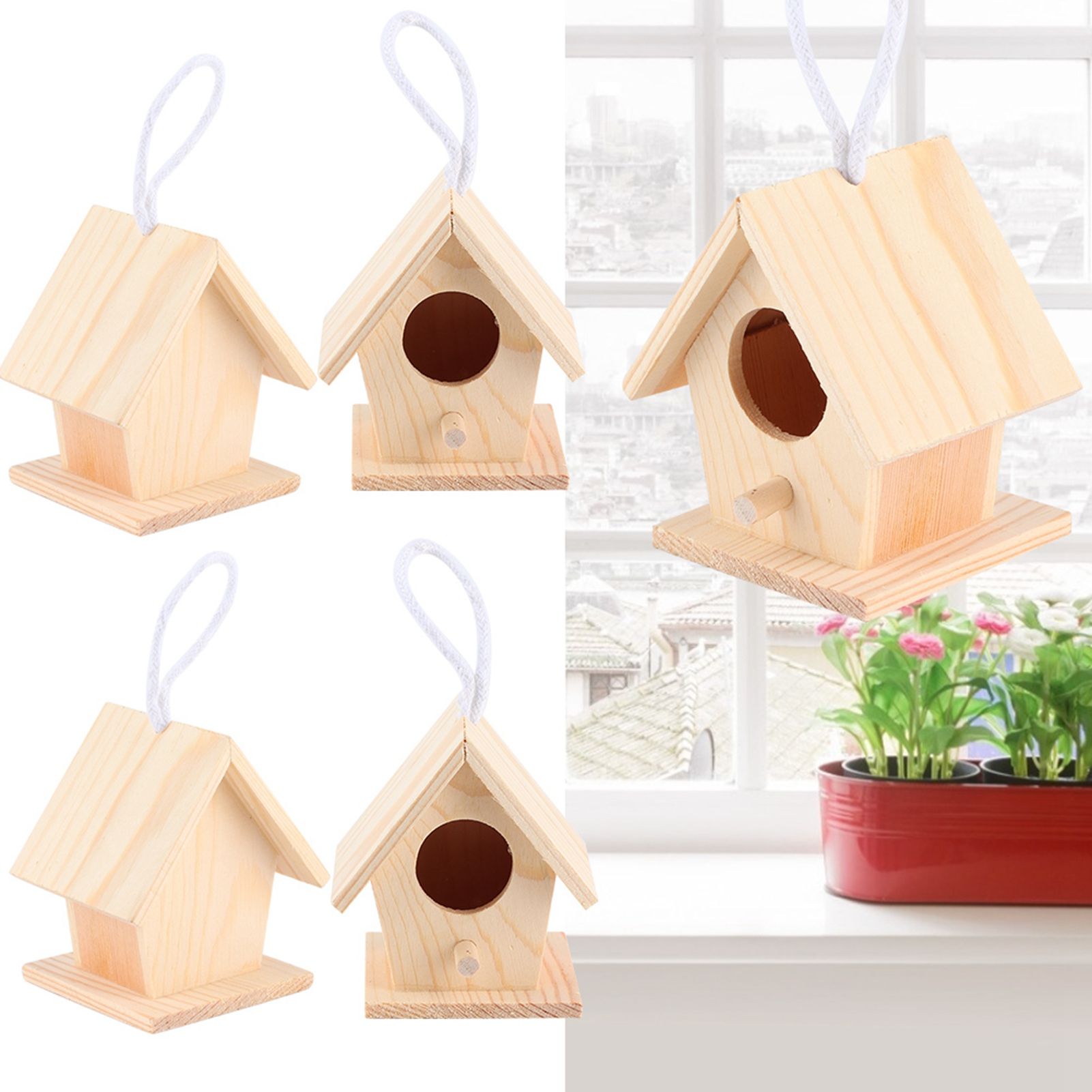 4Pcs Outdoor Wooden Bird House Hanging Bird Resting Nests Box Garden view 9