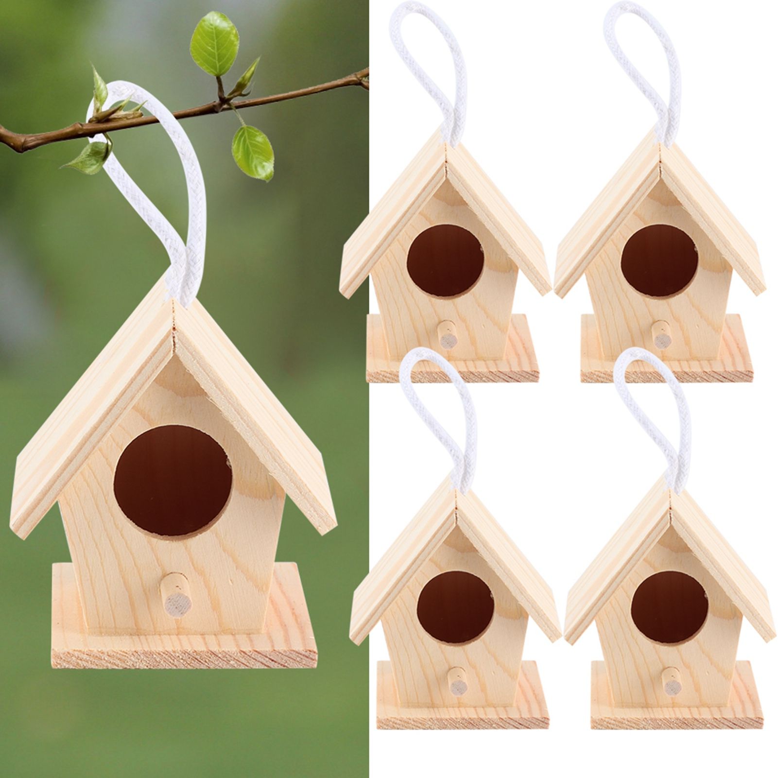 4Pcs Outdoor Wooden Bird House Hanging Bird Resting Nests Box Garden view 10